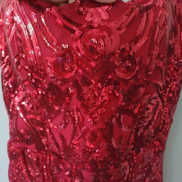 B.Darlin Junior's Sz XS Strappy Square-Neck Bodycon Dress Red Sequins Mini Lined - Picture 13 of 16